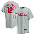 P.Phillies #12 Kyle Schwarber Player Grey Home Replica Baseball Jerseys
