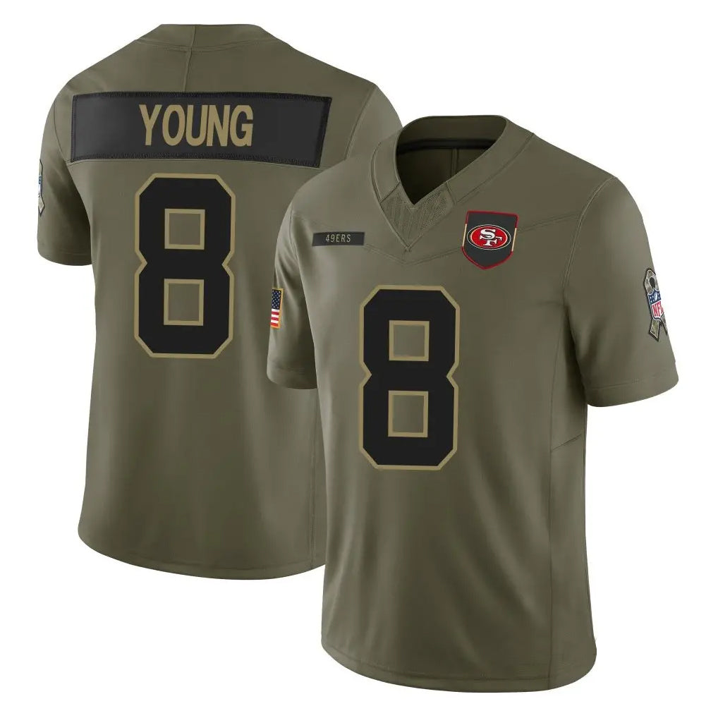 SF.49ers #8 Steve Young Player Salute To Service Limited Olive Football Jerseys
