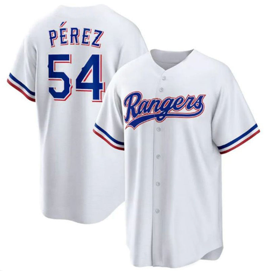 T.Rangers #54 Mart隆搂an P隆搂|rez White Home Replica Player Jersey Baseball Jerseys